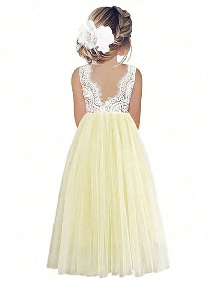 Leichtes Mädchen-Blumenkindkleid - Spitzenoberteil, fließender Tüllrock, Polyester, Für Hochzeit