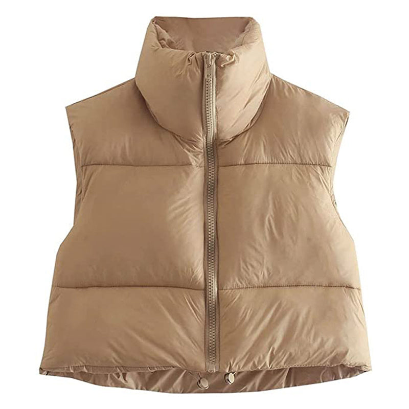 Warm Women’s Puffer Vest - Cropped Boxy, Polyester, Winter