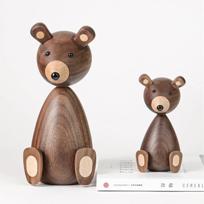 Wooden Bear Figurines Brown Nordic Decorative Sculptures Fall 2025 Cozy Shelf Mantel Accent Gift Idea