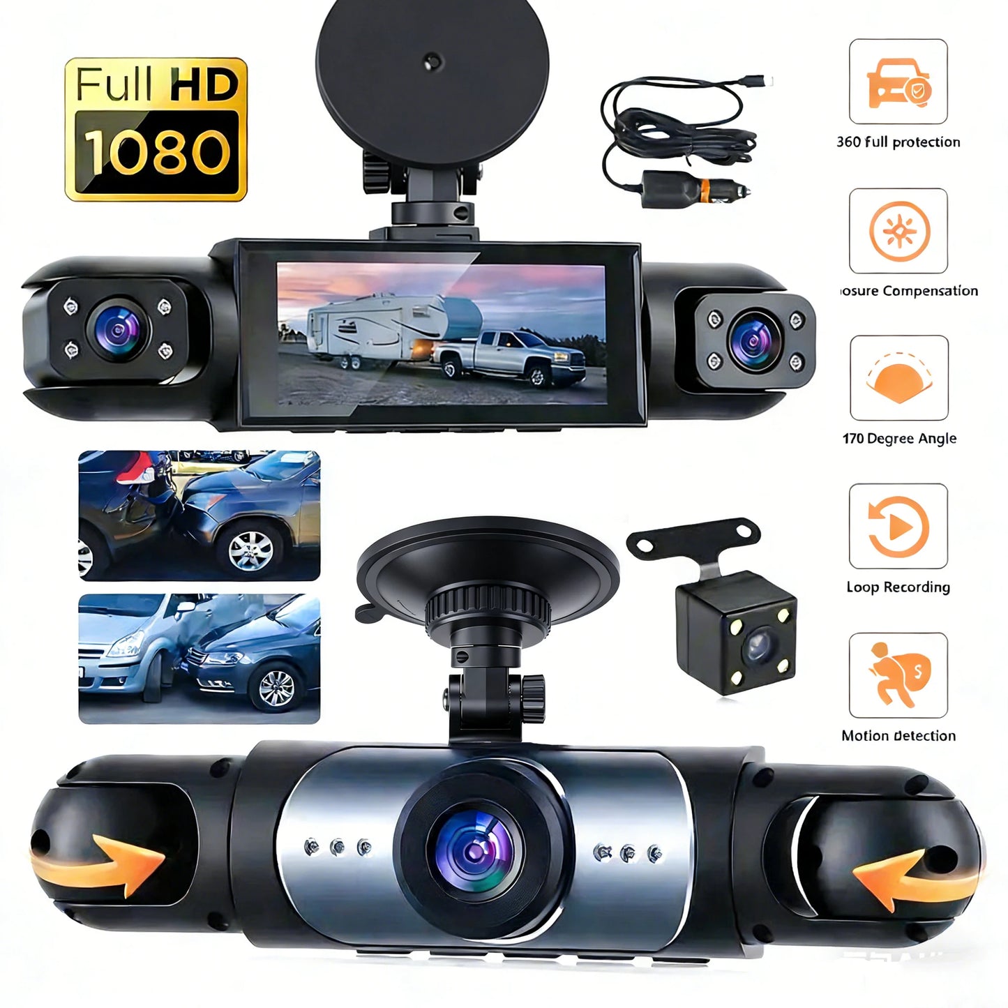 Dash Cam 4 Channel Car DVR – Front/Rear/Inside Cameras, Full HD 1080p Night Vision, Loop Recording Fall 2026