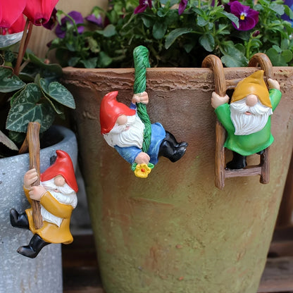 Set di Ornamenti Gnomo da Giardino - 3 Pezzi Figurine Nani in Resina da Appendere per Mini Giardino Micro Paesaggio Decorazione Esterna Primavera