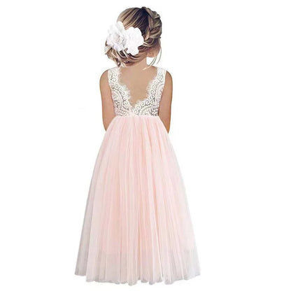 Leichtes Mädchen-Blumenkindkleid - Spitzenoberteil, fließender Tüllrock, Polyester, Für Hochzeit