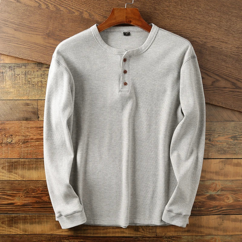 Soft Classic Men's Long Sleeve Pullover - Henley Knit
