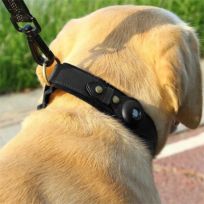 Leder-Hundehalsband verstellbar gepolstert Haustierhalsband mit AirTag-Halter Luxusdesign Ganzjahreskomfort Geschenk