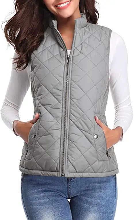 Lightweight Women Quilted Vest - Stand Collar Cotton Winter