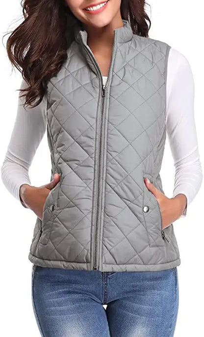 Lightweight Women Quilted Vest - Stand Collar Cotton Winter