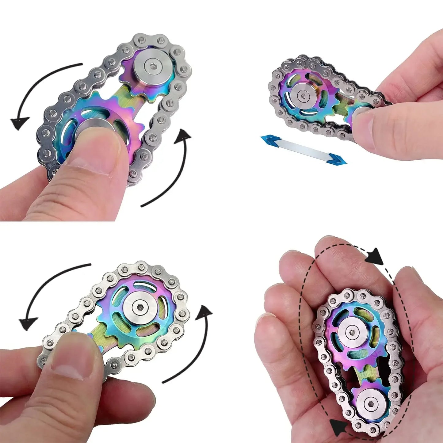 Fidget Spinner Metal Chain Gear EDC Rainbow Focus Toy