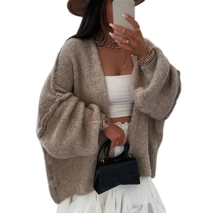 Oversized Women’s Cardigan - Open Front Chunky Knit, Fall