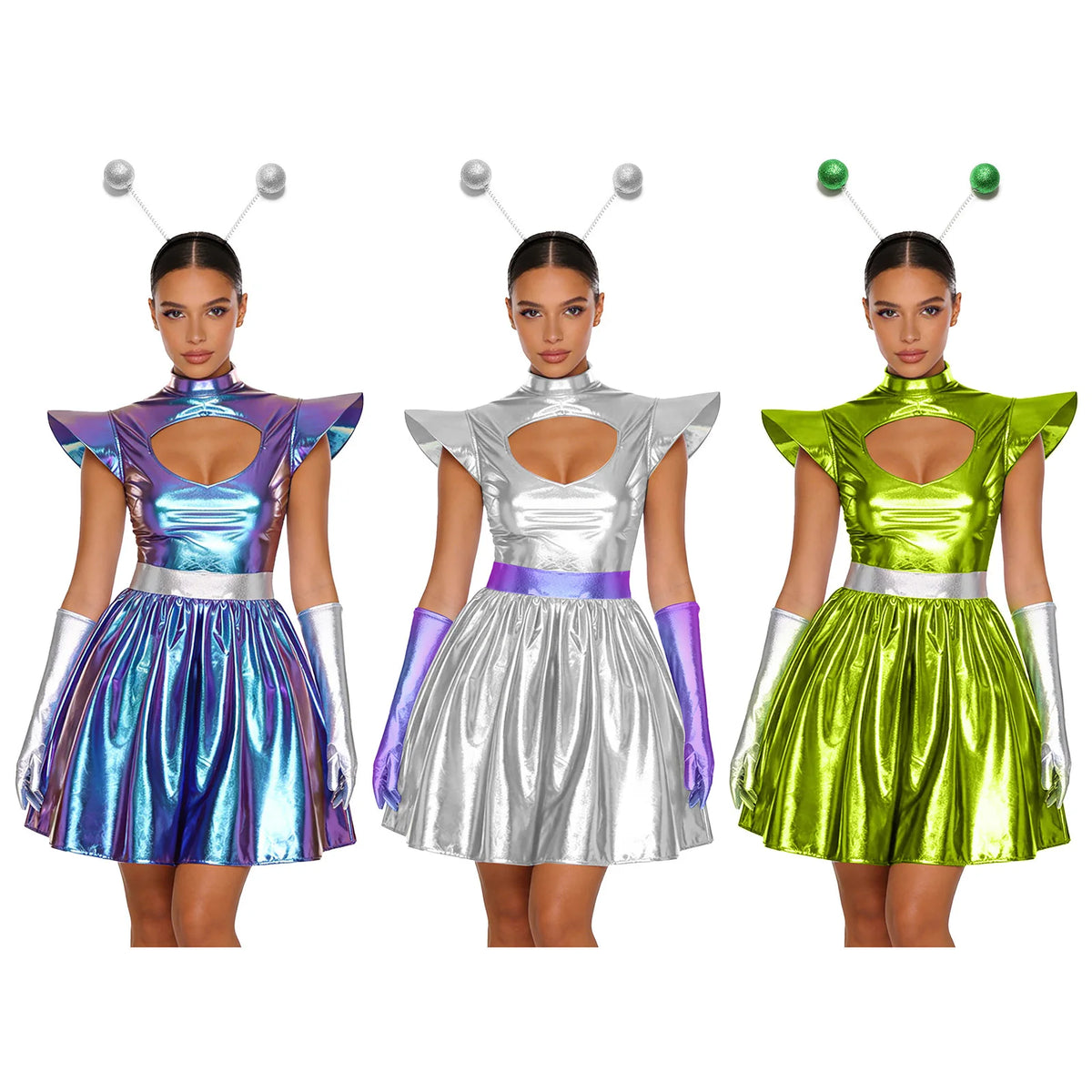 Zilverkleurige metallic astronauten-alien-tutu-jurk voor vrouwen, cosplayruimtecadetromper, Halloweenfeestjurk 2026