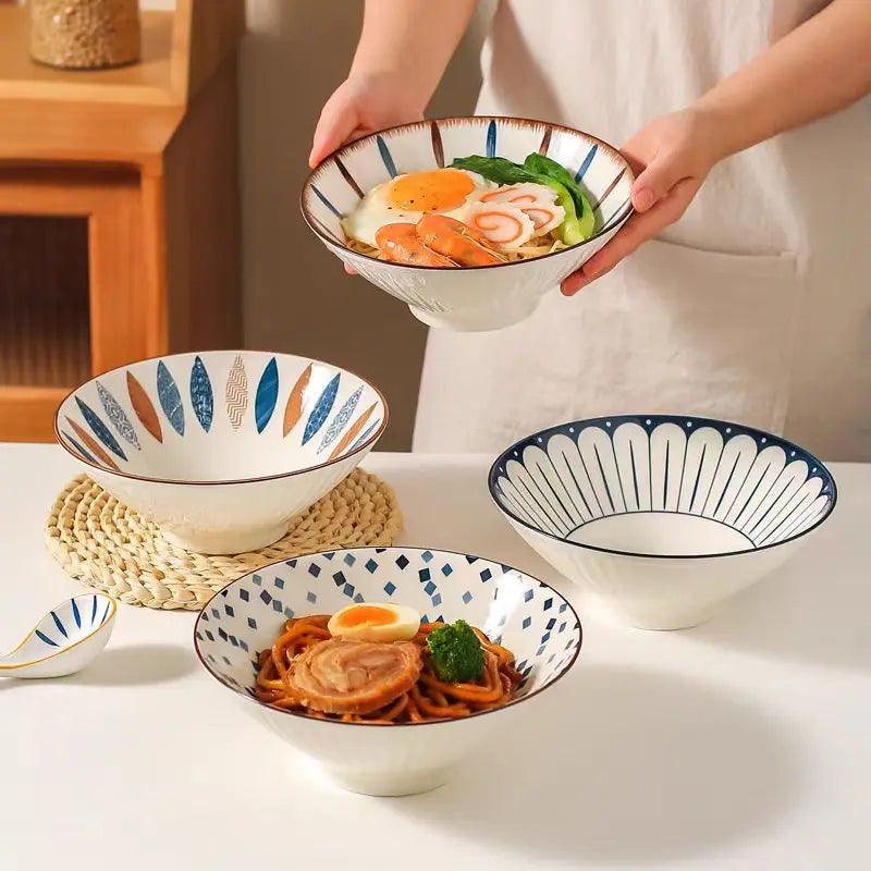 Cuenco de ramen de porcelana japonesa para fideos de 8 pulgadas grande