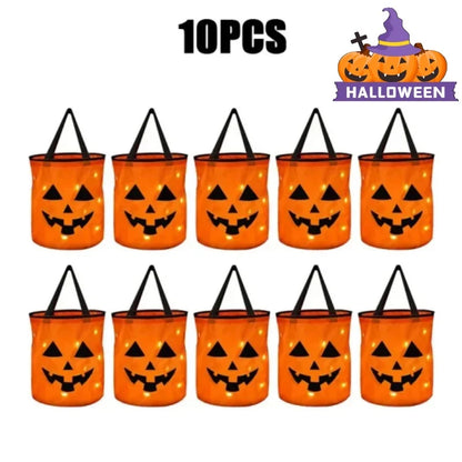 Secchio per dolcetti di Halloween con LED che si illumina al buio, secchio per dolcetti autunnale 2025 riutilizzabile, sicuro e visibile