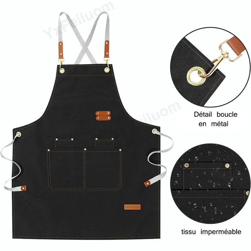 Custom Apron Waterproof Canvas Bib Apron With Adjustable Leather Look Straps Hospitality Fall 2025 Personalized Logo