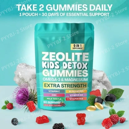 Zeolite Detox Gummies 60 Count – Multivitamin Omega-3 Magnesium Elderberry Immune Support Supplement 2026