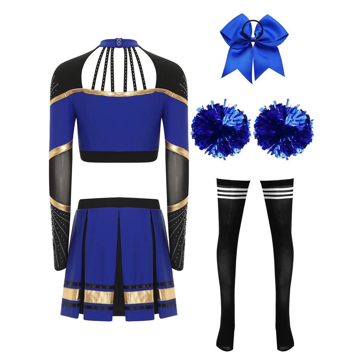 Cosplaykostuum voor cheerleaderoptredens voor vrouwen, crop-top met lange mouwen en geplooide rok met pompons 2026