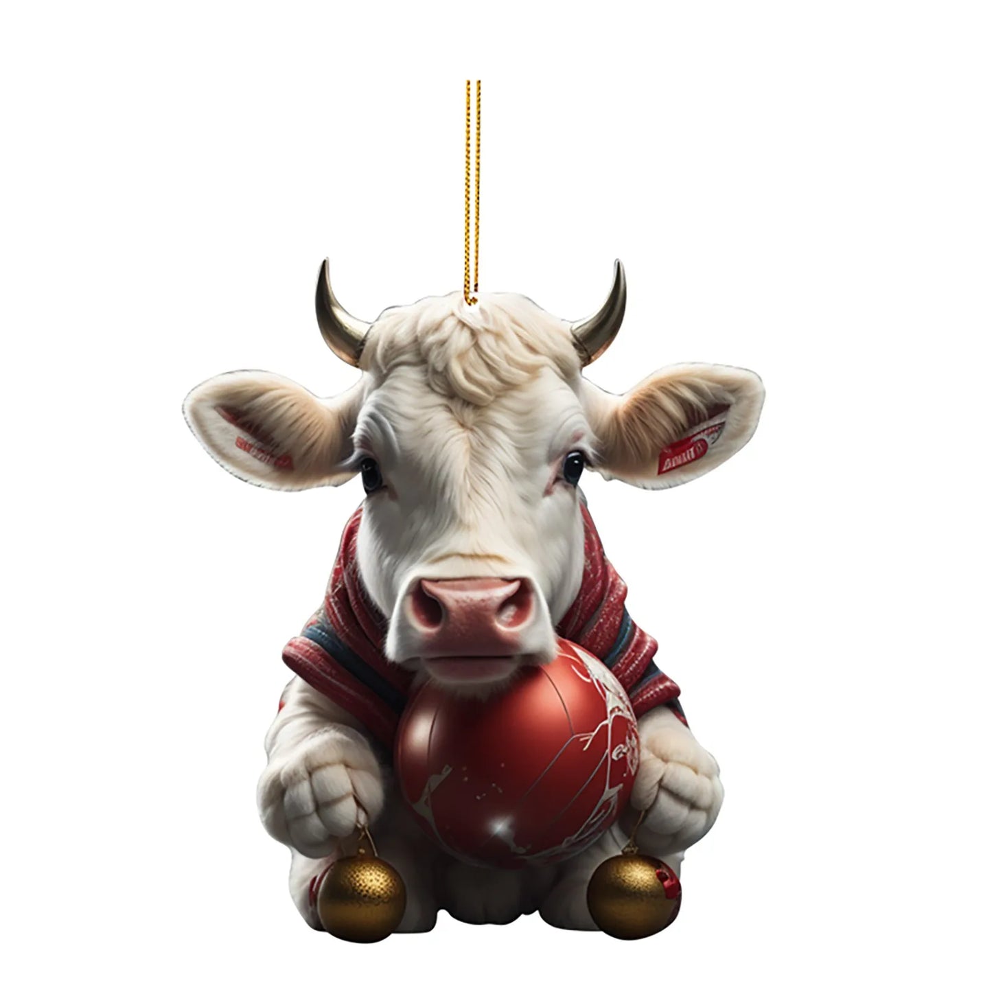 2D Acrylic Cartoon Cow Christmas Ornament - Fun Holiday Decoration, Cute Tree Pendant for Kids, Perfect Xmas Gift & Party Decor