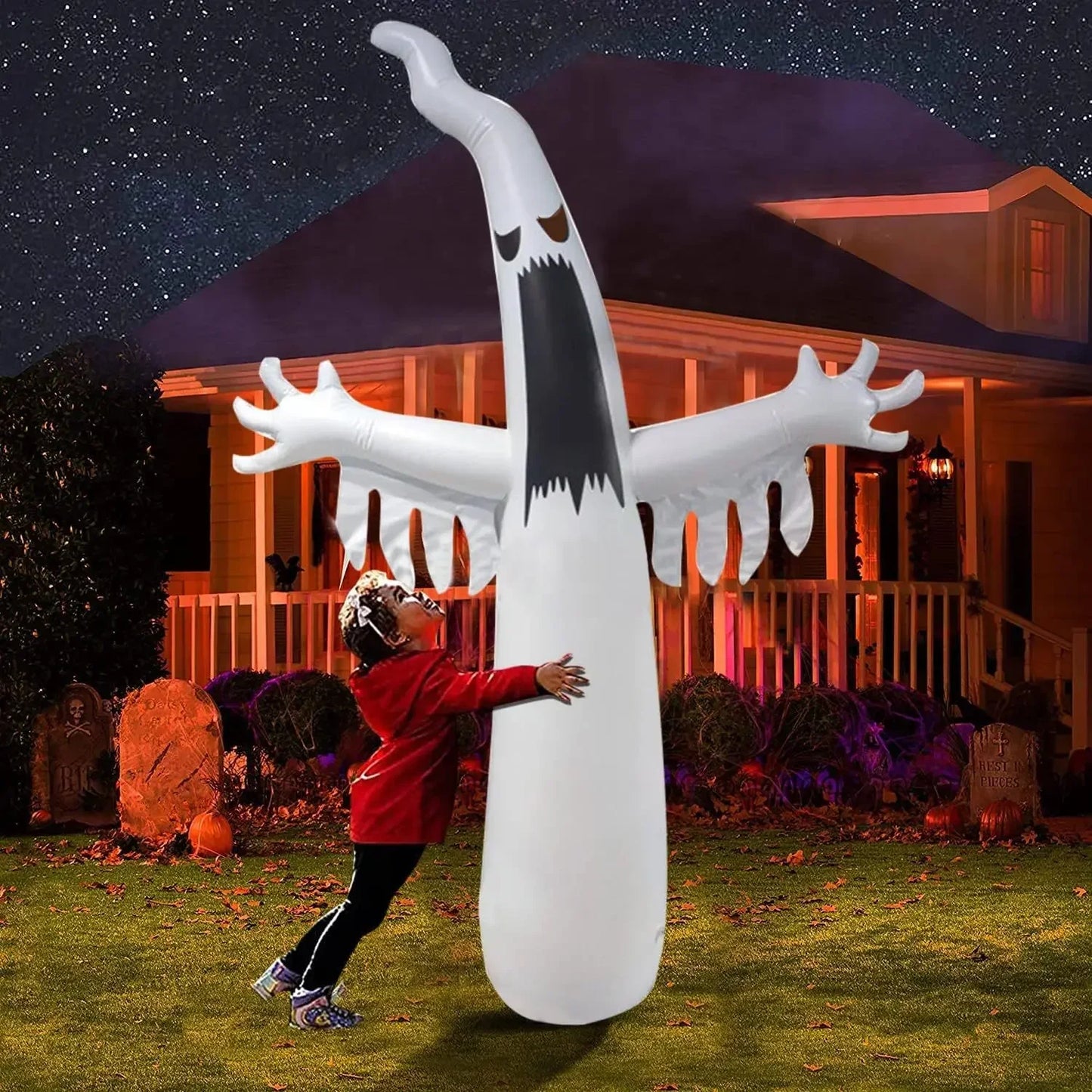 Giant Inflatable Halloween Ghost with LED Lights - Spooky Yard Decoration for Outdoor & Indoor