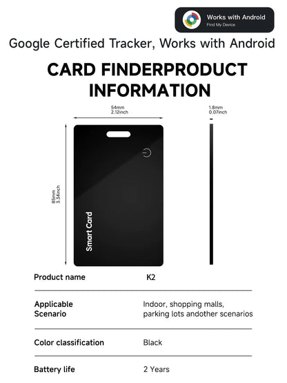 Smart Wallet Tracker Card IP68 Waterproof – Wireless Rechargeable Android Item Locator 2026