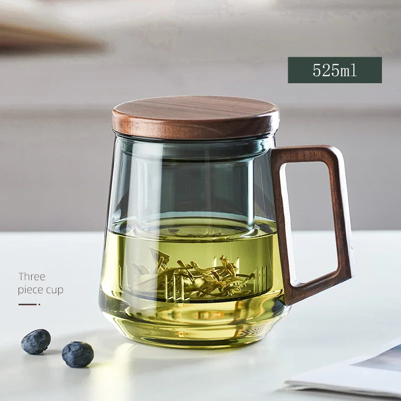 Glass Tea Cup With Wood Handle Heat Resistant Puer Filter Mug Kung Fu Tea Set Fall 2025 Easy Brewing
