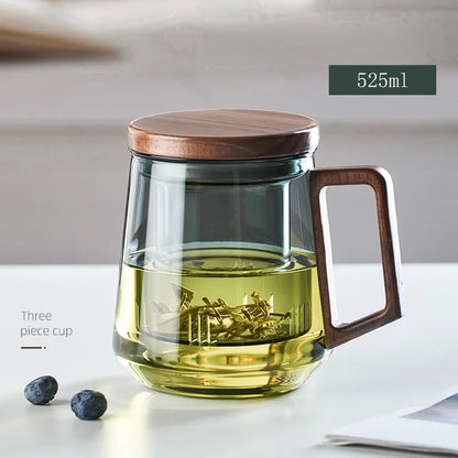 Glass Tea Cup With Wood Handle Heat Resistant Puer Filter Mug Kung Fu Tea Set Fall 2025 Easy Brewing