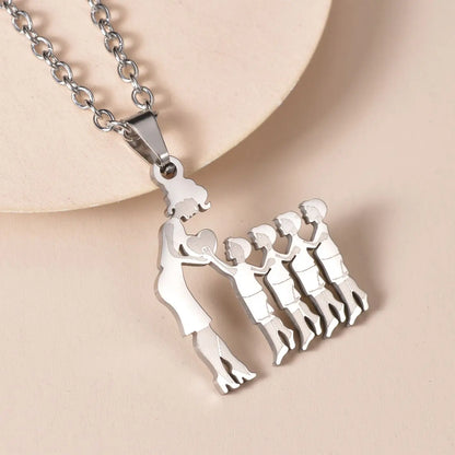 Collana con pendente in acciaio inossidabile argento madre e bambini – Regalo di festa della mamma gioielli in acciaio inossidabile per la famiglia