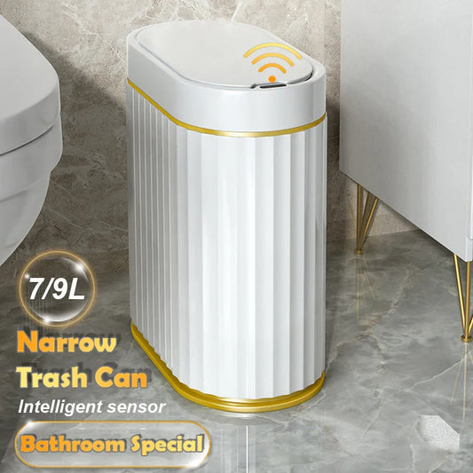 Automatic Sensor Trash Can Narrow Roman Stripe Bathroom Bin