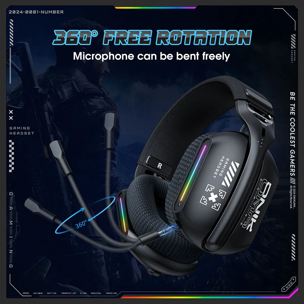 Wireless Gaming Headset Tri Mode Bluetooth Wired Immersive