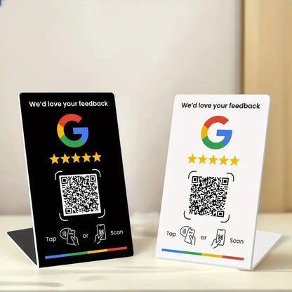 NFC Google Review Tap Card 215 - Programmable 13.56MHz QR Code Table Stand for Business