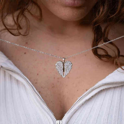 Classic couples' heart pendant necklace – angel wings, zircon stone, metal chain, gift idea