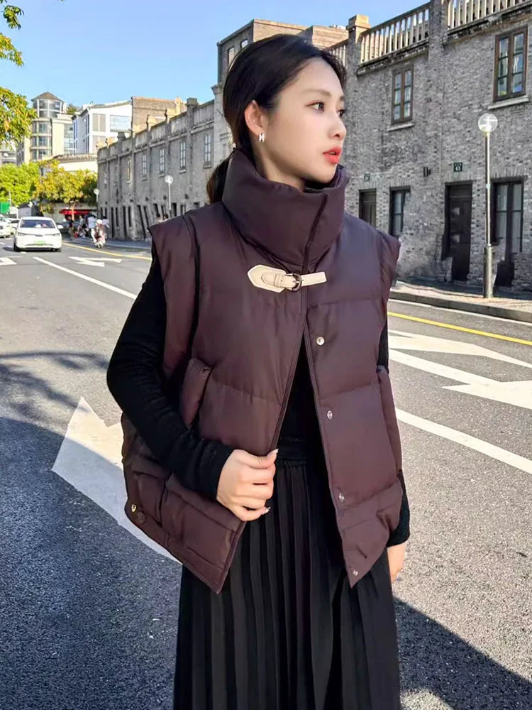 Warm Women’s Down Vest - Cropped Boxy, PU, Winter Layering