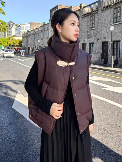 Warm Women’s Down Vest - Cropped Boxy, PU, Winter Layering