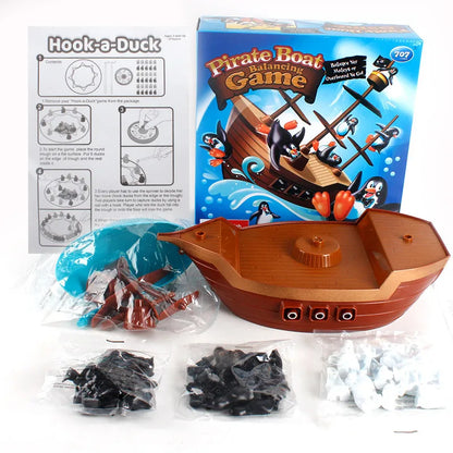 Kleurrijk piratenschip-evenwichtsspel - leuke pinguïnpuzzel voor kinderen, ouder-kindinteractie, ideaal verjaardagscadeau