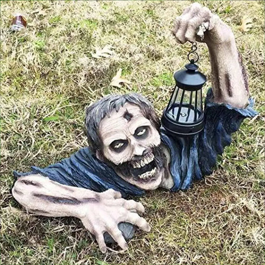 Statua zombie da giardino con lanterna LED decorazione horror esterna per cortile patio prato regalo Halloween 2026