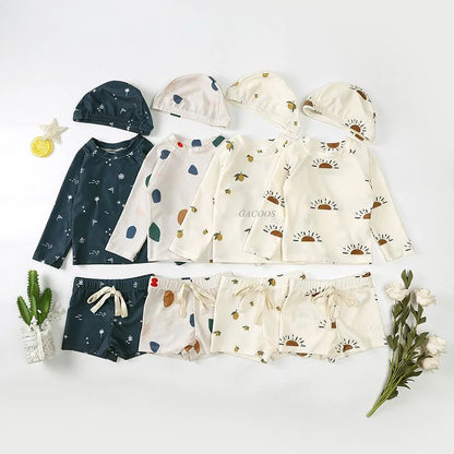 Hurtigtørrende unisex baby badetøj 2-delt sæt – langærmet rashguard top, shorts, polyester, sommerstrandtøj
