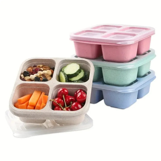 Portable 4-Compartment Snack Containers - Reusable Meal Prep for Kids & Adults, Leak-Proof Storage