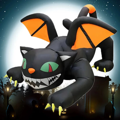 Opblaasbare zwarte kat van 7-Foot met Halloween-LED voor buiten, feest- en tuindecoratie 2026
