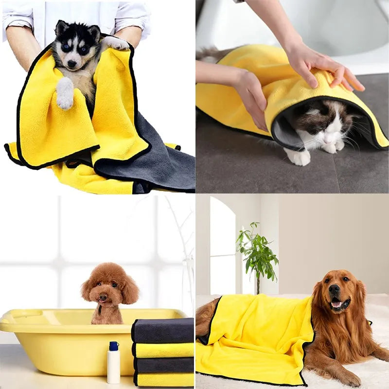 Absorbent Quick Drying Pet Towels for Dogs & Cats - Soft Fiber Bathrobe & Cleaning Mat