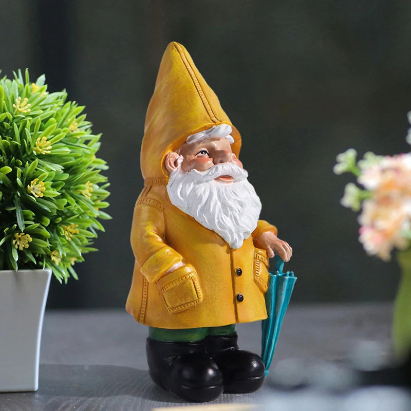 Statua Gnomo da Giardino con Ombrello Giallo Decorazione Prato Esterna Ornamento da Cortile in Resina Resistente alle Intemperie Autunno 2026