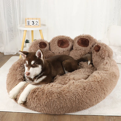 Hundebett Plüsch Rund Sofa Stil Bett Für Haustiere, Herbst 2025 Gemütliches Waschbares Plüschbett Mit Pfoten-Rückenlehnenunterstützung