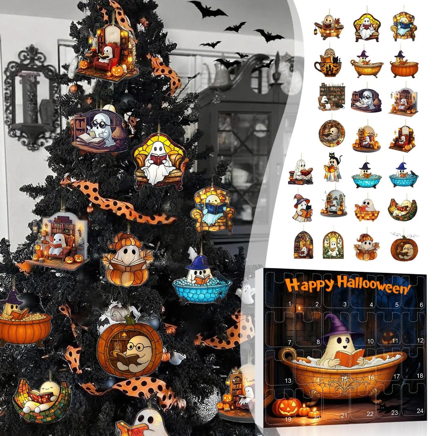 Calendario de Cuenta Regresiva de Halloween 24 Fantasmas de Acrílico Decoración