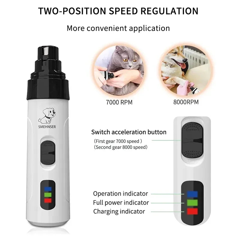 Professional Electric Pet Nail Grinder with Diamond Bit - Low Noise Grooming Tool for Dogs and Cats