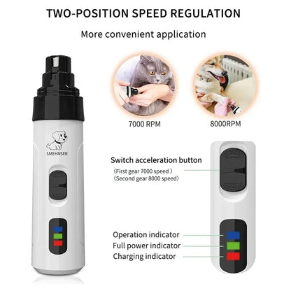 Professional Electric Pet Nail Grinder with Diamond Bit - Low Noise Grooming Tool for Dogs and Cats