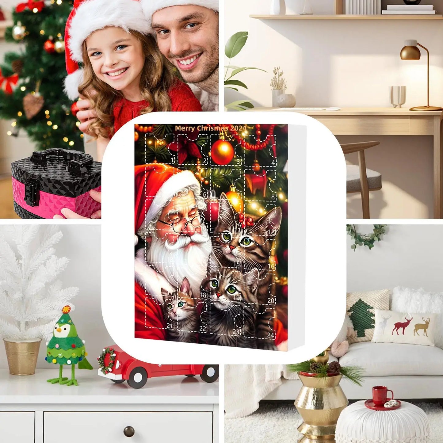 Calendario de Adviento de Gato 24 Días Adornos de Árbol Navidad