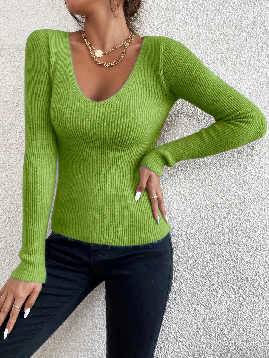 Fitted Flattering Women’s Ribbed Sweater - Scoop Neck, Knit