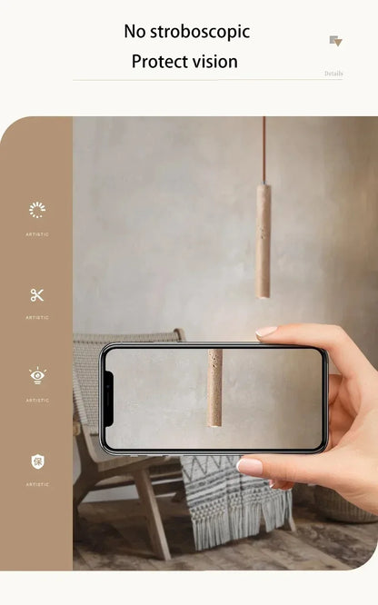 Japandi LED Pendant Lamp Wood Tube Japan Style Bedroom Light