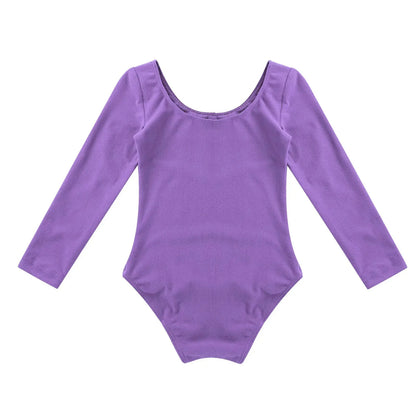 Soft girls' leotards - long sleeve solid color, polyester, for ballet and gymnastics training