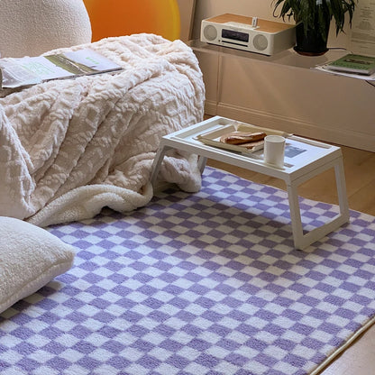 Checkerboard Plush Area Rug Japanese Style Minimalist