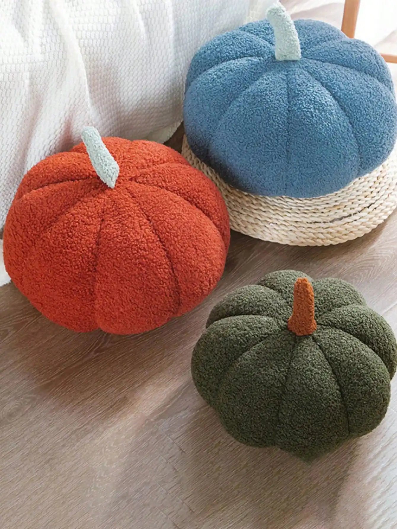 Plush Pumpkin Cushion – Cozy Sherpa & Boucle Throw Pillow for Fall & Halloween Home Decor, Ideal Gift for Kids and Babies