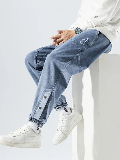 Strækbare afslappede herre denim joggers - løstsiddende tilspidsede, denim