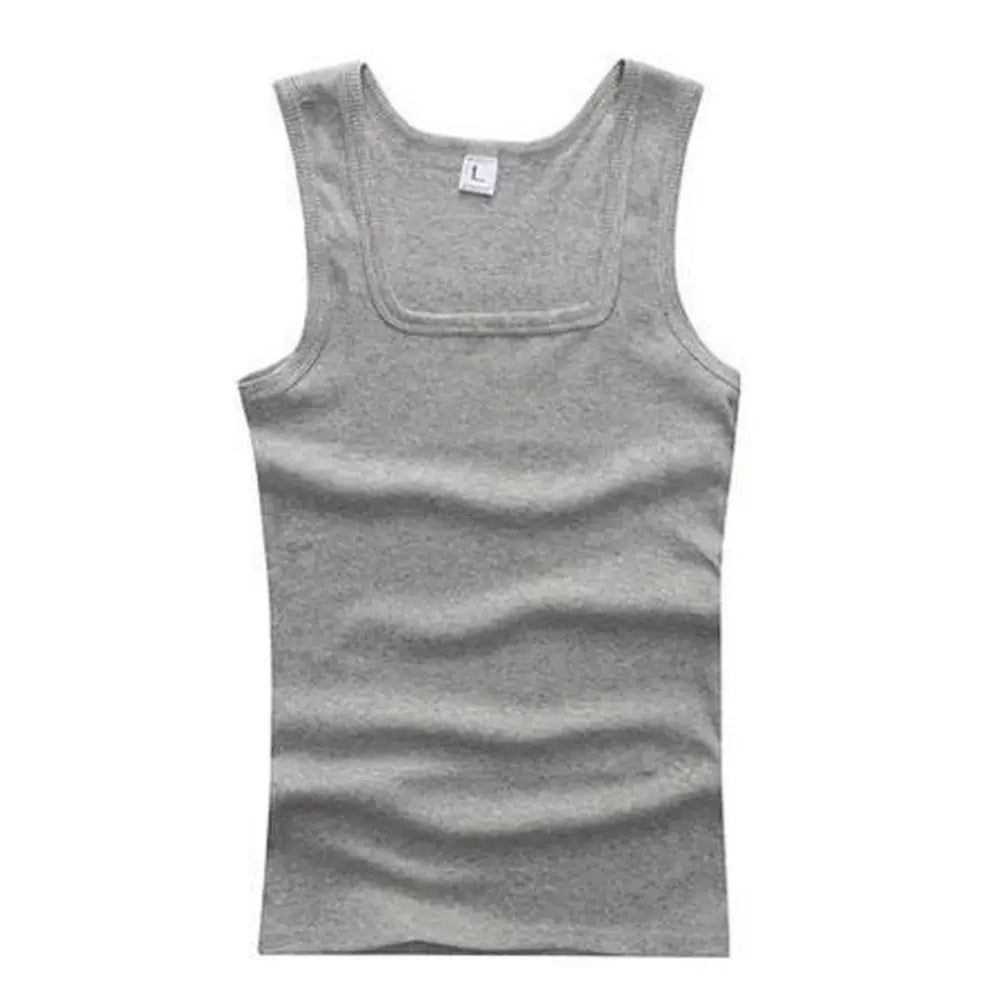 Breathable men's cotton tank top – slash neck, casual fit, solid, summer knit vest