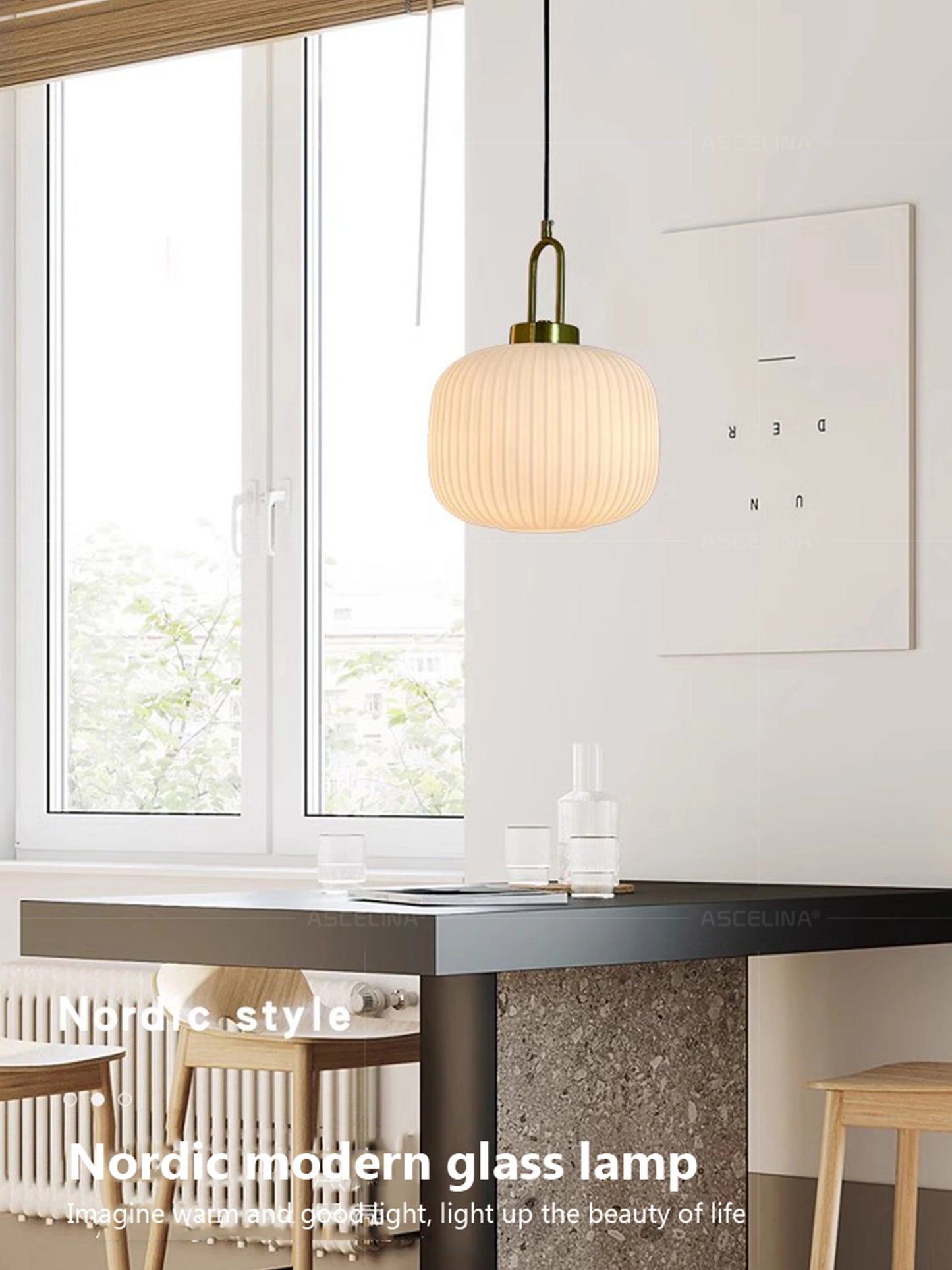 Japandi glaspendellampa japansk nordisk hänglampa varm